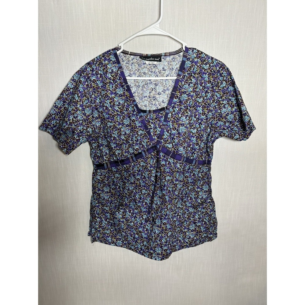 Los‎ Angeles Rose Women's Nursing Scrub Top Floral Size SM drawstring waist